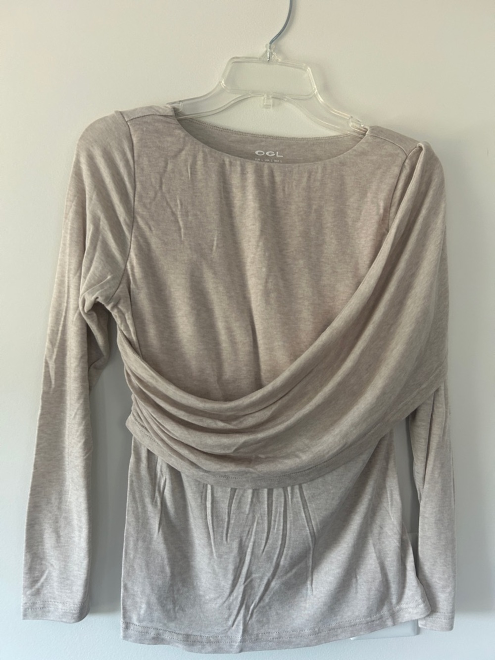 OGL Beige Draped Long-Sleeve Women's Top